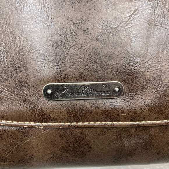 Montana West Crossbody Bag Purse Brown Leather Studded Concealed Western Floral - Picture 11 of 16